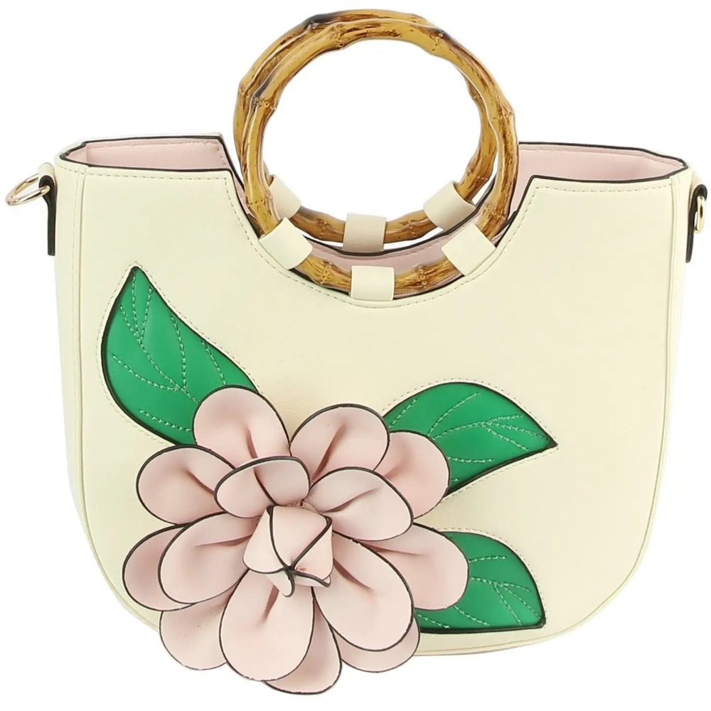 Floral Embellished Satchel Cream and Pink